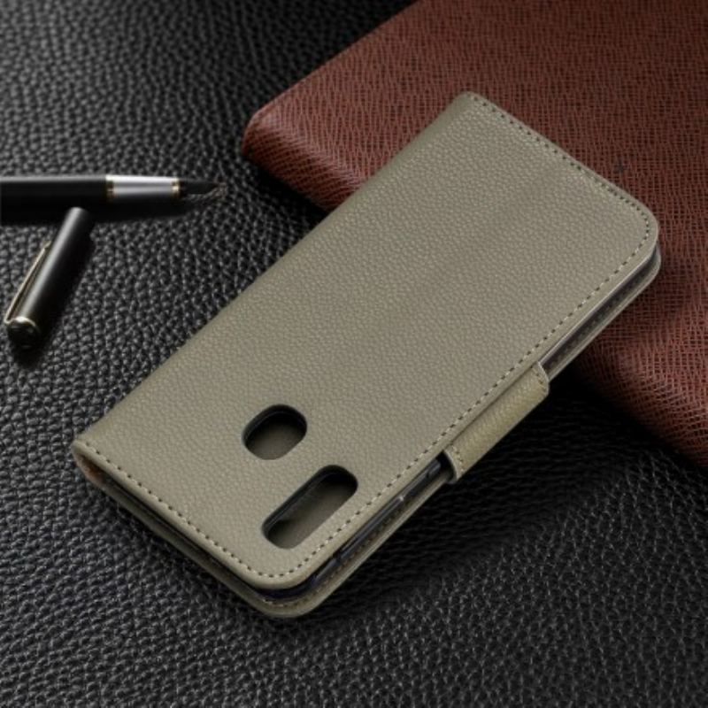 Capa Em Pele Para Samsung Galaxy A20e Flip Lichia Rabat Oblíqua