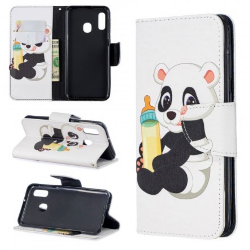 Capa Flip Para Samsung Galaxy A20e Bebê Panda