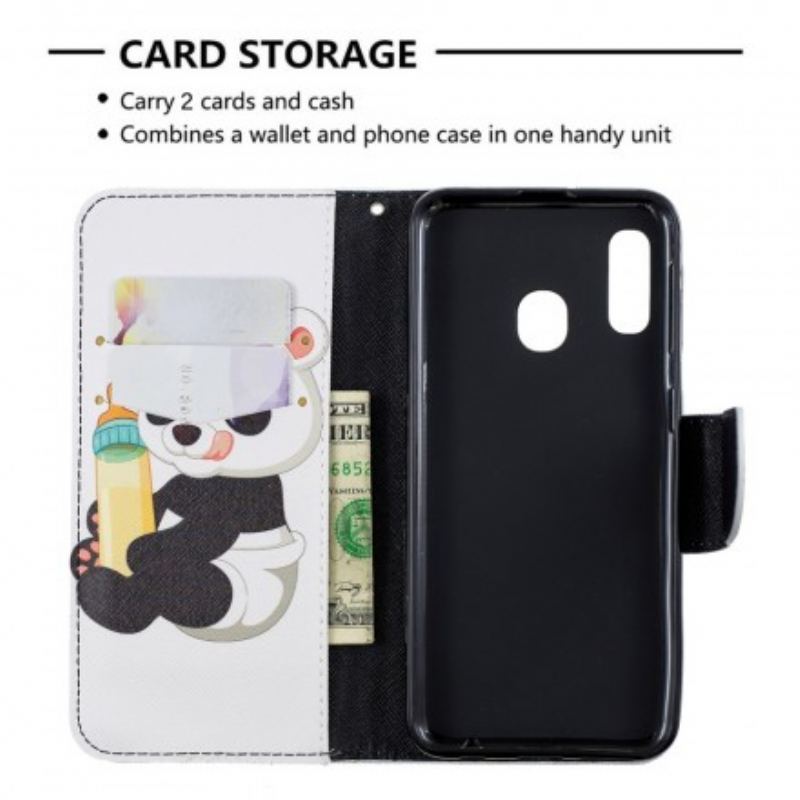 Capa Flip Para Samsung Galaxy A20e Bebê Panda