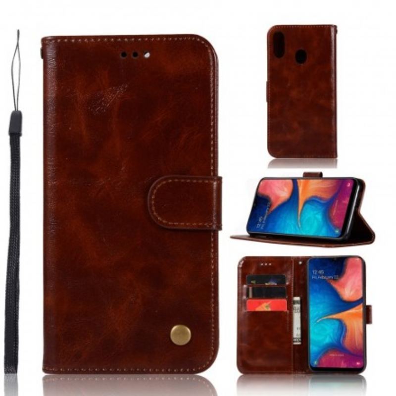 Capa Flip Para Samsung Galaxy A20e De Cordão Efeito De Couro Vintage Com Tiras