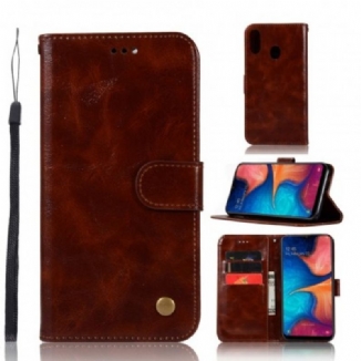 Capa Flip Para Samsung Galaxy A20e De Cordão Efeito De Couro Vintage Com Tiras