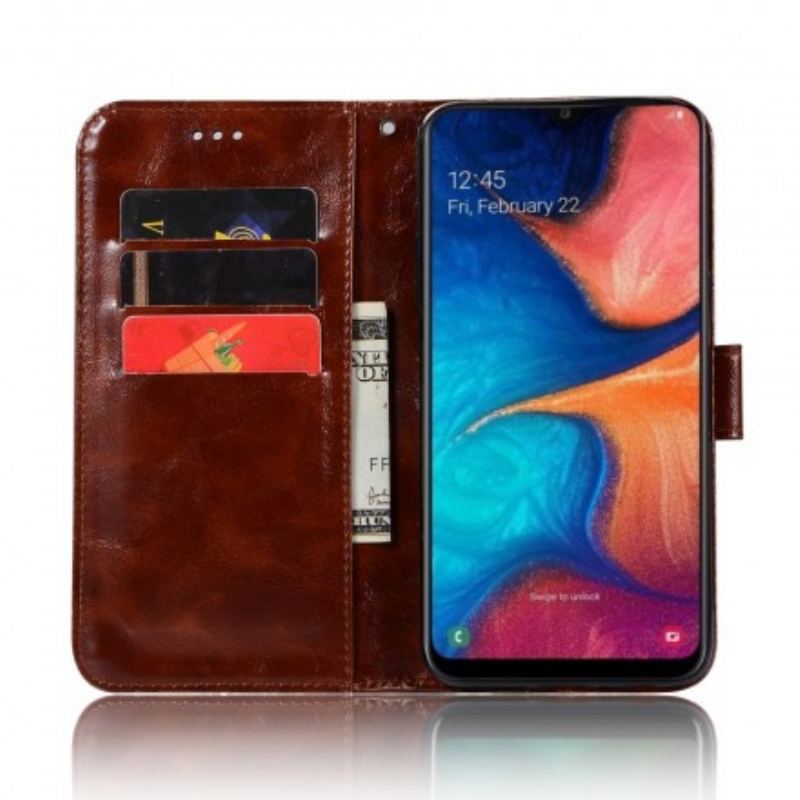 Capa Flip Para Samsung Galaxy A20e De Cordão Efeito De Couro Vintage Com Tiras