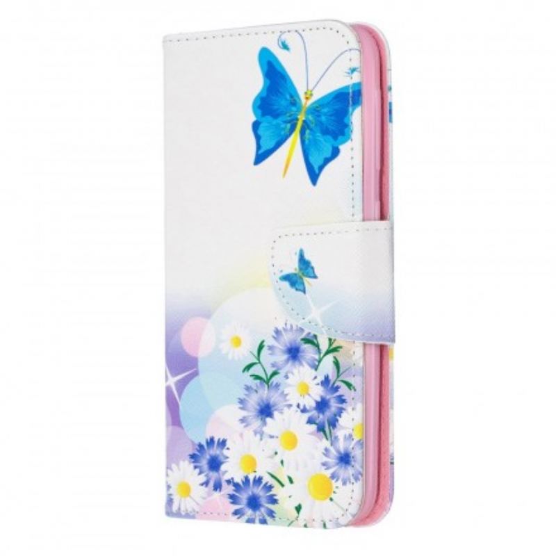 Capa Folio Para Samsung Galaxy A20e Borboletas E Flores Pintadas