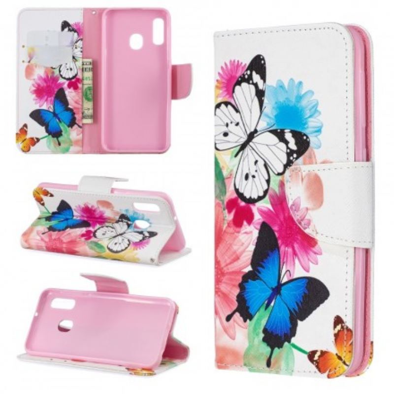 Capa Folio Para Samsung Galaxy A20e Borboletas E Flores Pintadas