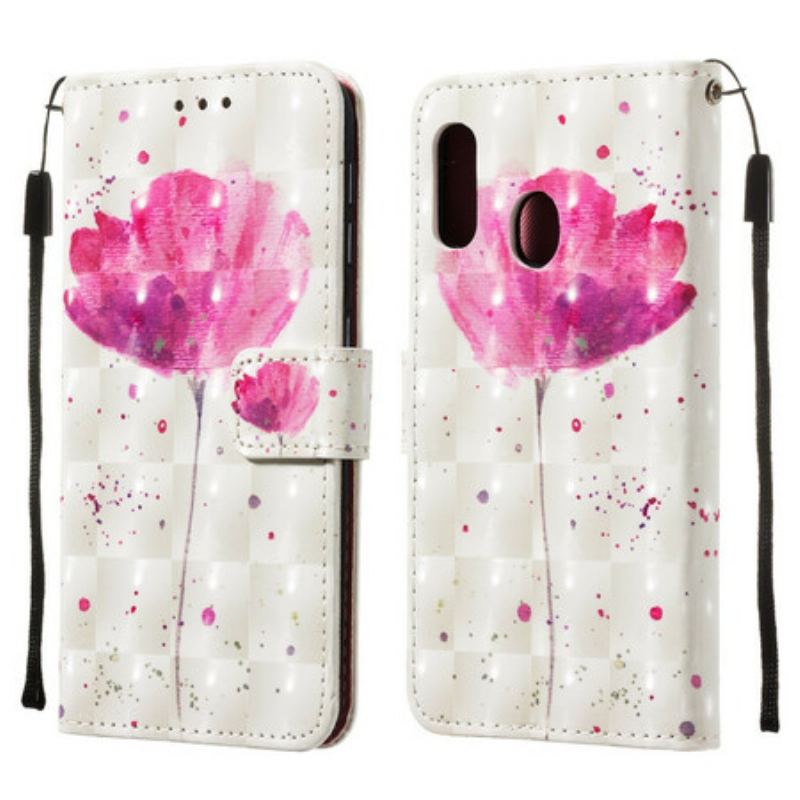 Capa Capa Folio Para Samsung Galaxy A20e Papoula Aquarela