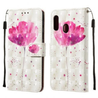 Capa Capa Folio Para Samsung Galaxy A20e Papoula Aquarela