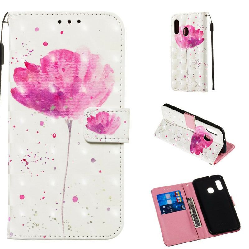 Capa Capa Folio Para Samsung Galaxy A20e Papoula Aquarela