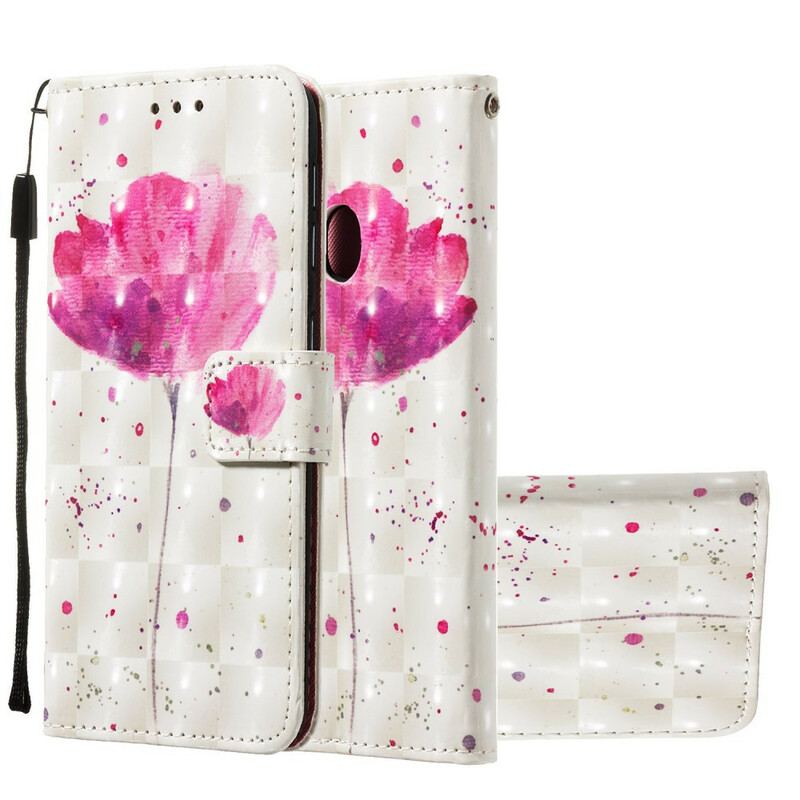 Capa Capa Folio Para Samsung Galaxy A20e Papoula Aquarela