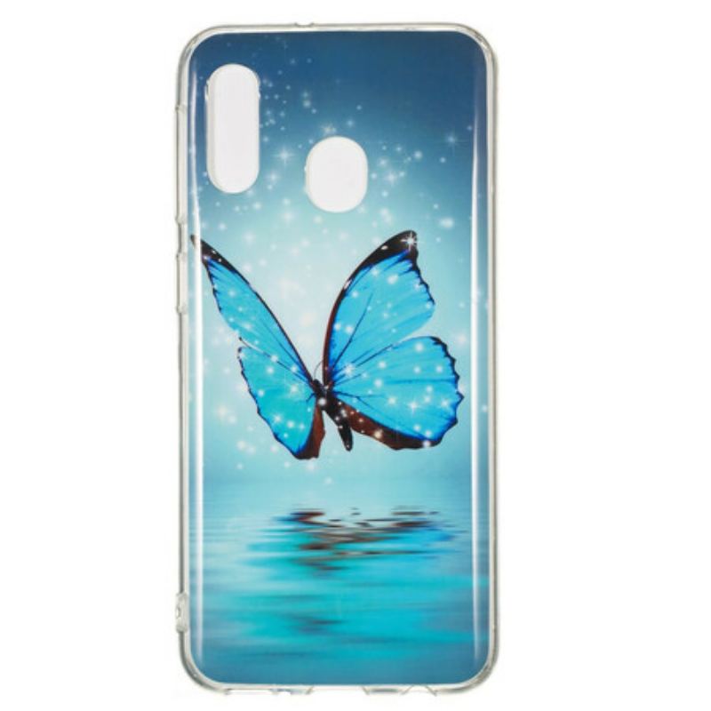 Capa Para Samsung Galaxy A20e Borboleta Azul Fluorescente