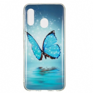 Capa Para Samsung Galaxy A20e Borboleta Azul Fluorescente