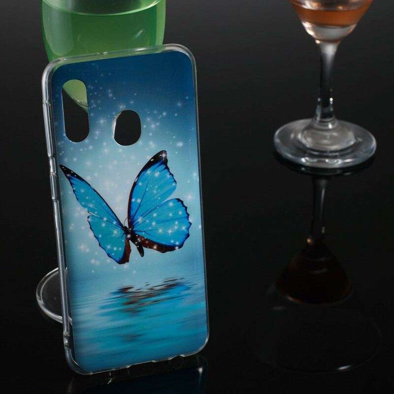 Capa Para Samsung Galaxy A20e Borboleta Azul Fluorescente