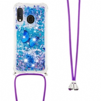 Capa Para Samsung Galaxy A20e De celular Borboletas De Lantejoulas Com Cordão