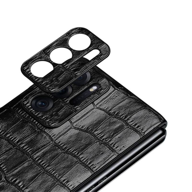 Capa Para Oppo Find N Couro Genuíno Couro Com Textura De Crocodilo