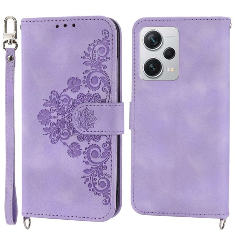 Capa De Couro Para Xiaomi Redmi Note 12 Pro Plus Mandala Com Cordão E Alça De Ombro