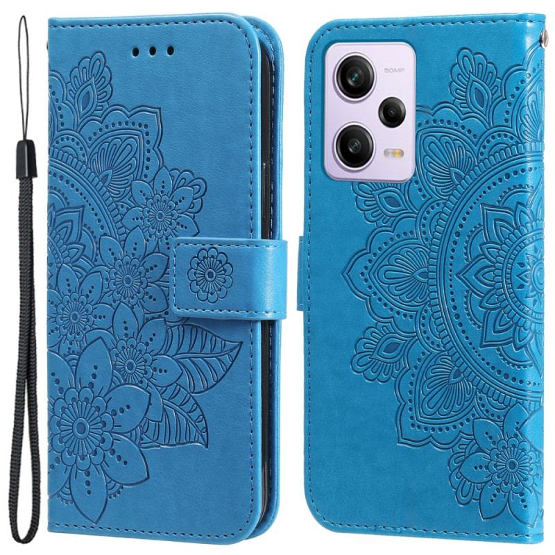 Capa Em Pele Para Xiaomi Redmi Note 12 Pro Plus De Cordão Mandala De Flor De Alça