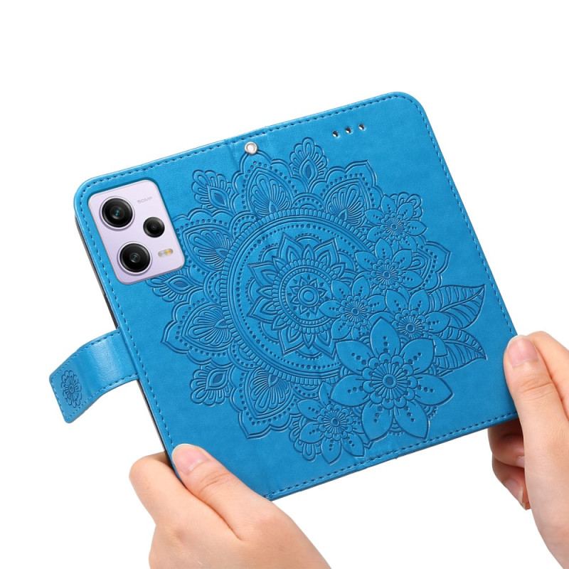 Capa Em Pele Para Xiaomi Redmi Note 12 Pro Plus De Cordão Mandala De Flor De Alça