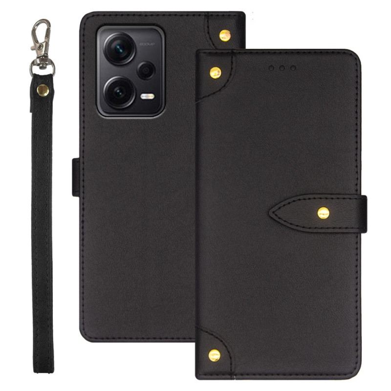 Capa Flip Para Xiaomi Redmi Note 12 Pro Plus Rebites E Cinta Idewei