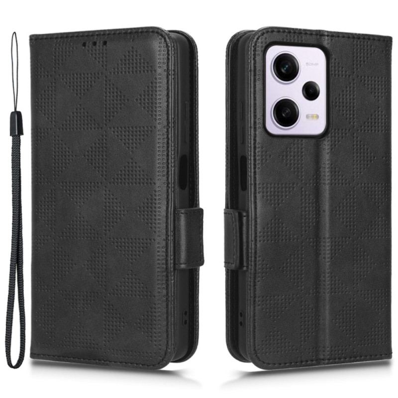 Capa Flip Para Xiaomi Redmi Note 12 Pro Plus Triângulos Com Cordão