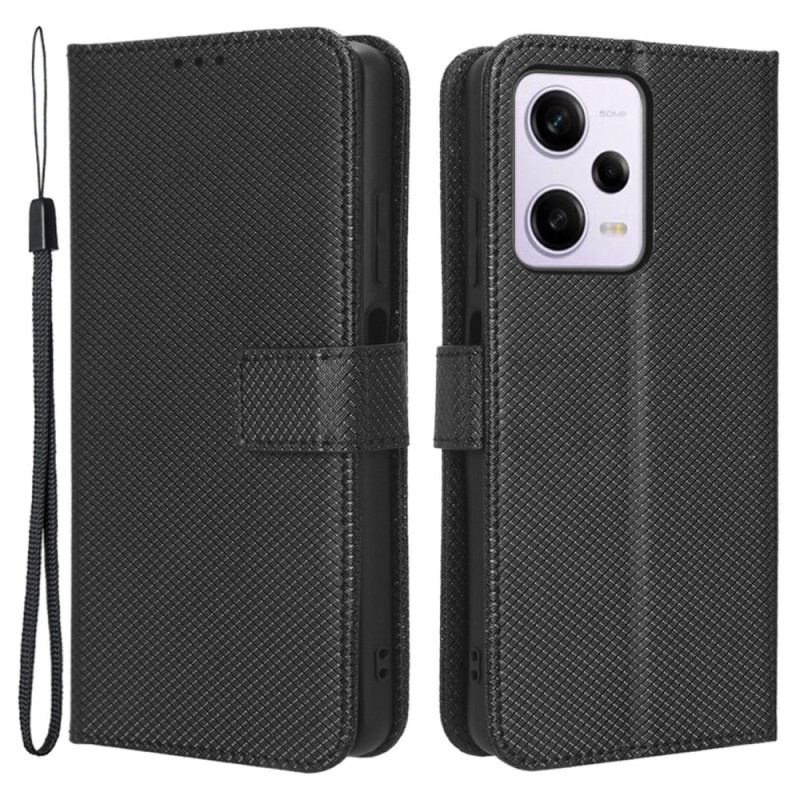 Capa Folio Para Xiaomi Redmi Note 12 Pro Plus De Cordão Couro Falso Estiloso Com Tiras