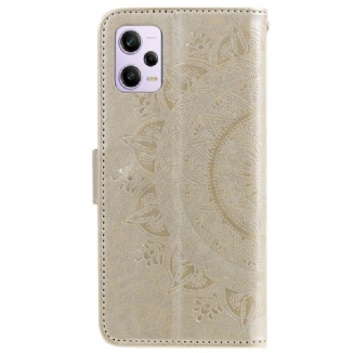 Capa De Couro Para Poco X5 Pro 5G Mandala Sol Com Cordão