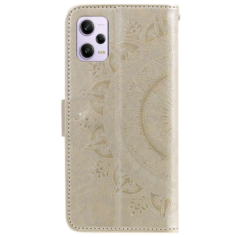 Capa De Couro Para Poco X5 Pro 5G Mandala Sol Com Cordão