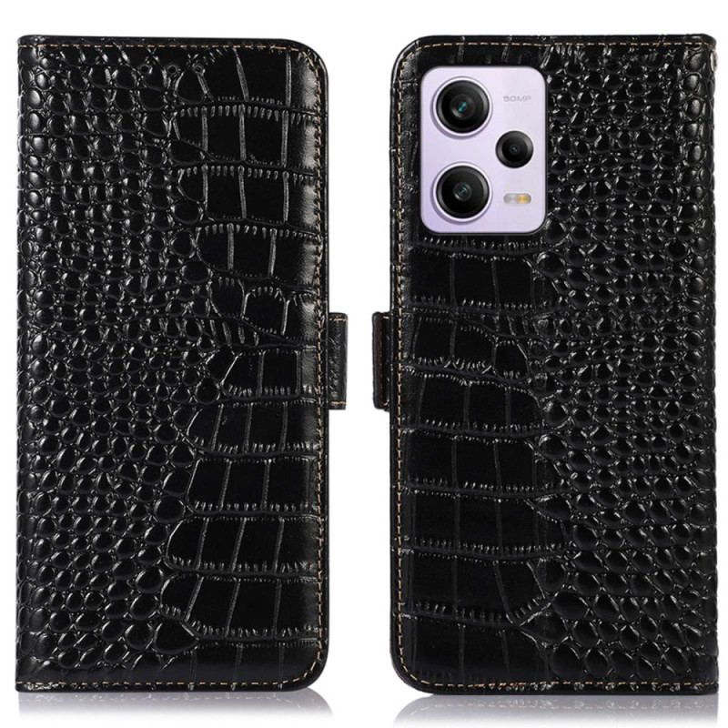 Capa De Couro Para Poco X5 Pro 5G Rfid Estilo Crocodilo