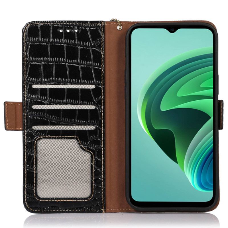 Capa De Couro Para Poco X5 Pro 5G Rfid Estilo Crocodilo