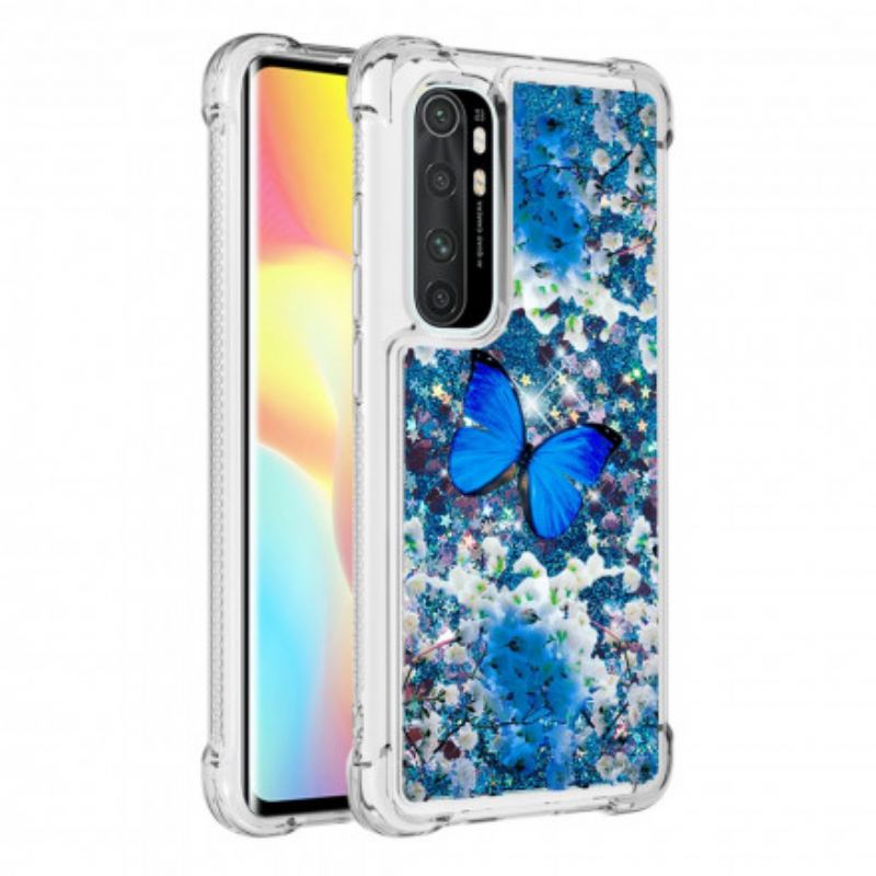 Capa Para Xiaomi Mi Note 10 Lite Borboletas Azuis Brilhantes