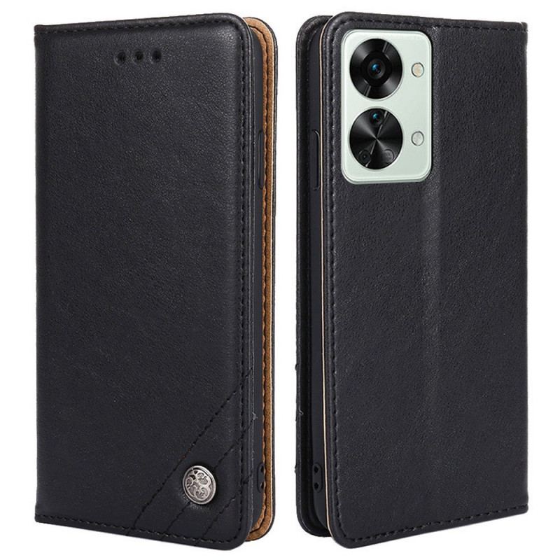 Capa De Celular Para OnePlus Nord 2T 5G Flip Couro Sintético Com Rebite Decorativo