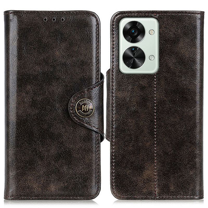 Capa De Couro Para OnePlus Nord 2T 5G Botão Vintage De Couro Falso