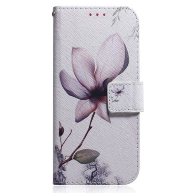 Capa De Couro Para OnePlus Nord 2T 5G De Cordão Flor De Rosa Com Tiras