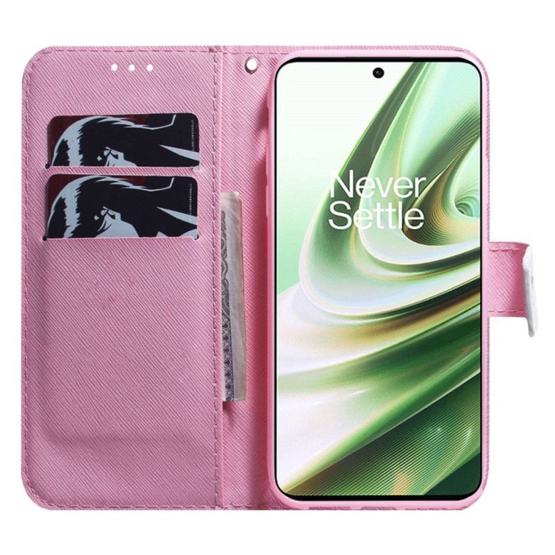 Capa De Couro Para OnePlus Nord 2T 5G De Cordão Flor De Rosa Com Tiras