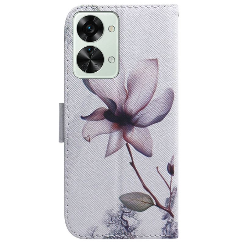 Capa De Couro Para OnePlus Nord 2T 5G De Cordão Flor De Rosa Com Tiras