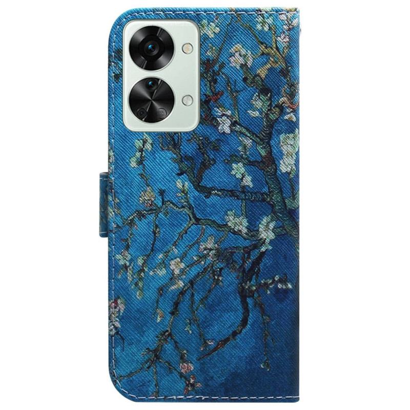 Capa De Couro Para OnePlus Nord 2T 5G De Cordão Flores De Damasco Com Tiras