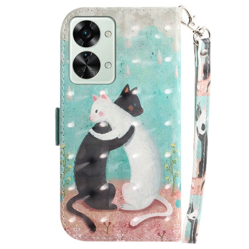 Capa De Couro Para OnePlus Nord 2T 5G De Cordão Gatos Tangas