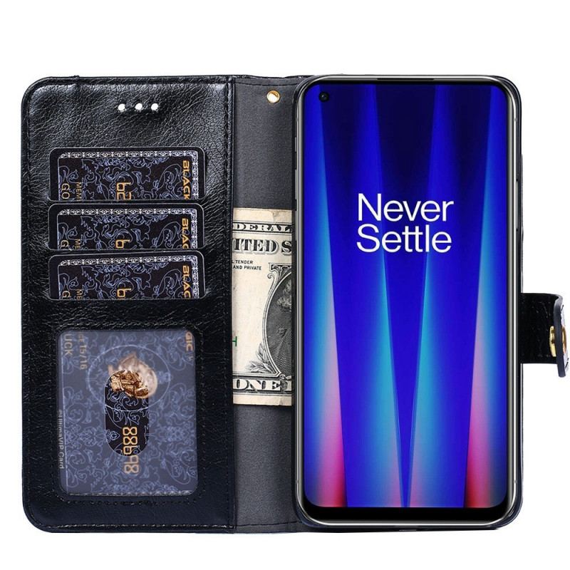 Capa De Couro Para OnePlus Nord 2T 5G Porta-moedas Frontal E Cordão