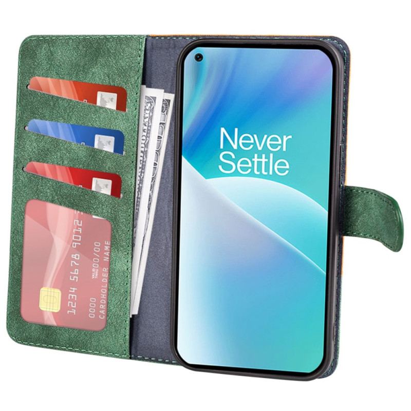 Capa De Couro Para OnePlus Nord 2T 5G Textura De Madeira Bicolor