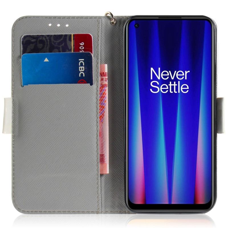 Capa Em Pele Para OnePlus Nord 2T 5G De Cordão Esquilos Fio Dental