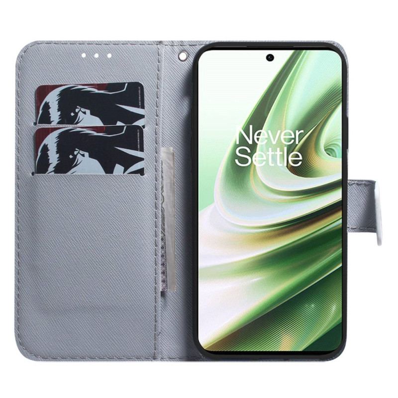 Capa Em Pele Para OnePlus Nord 2T 5G De Cordão Cordão Leão Da Noite