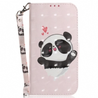 Capa Em Pele Para OnePlus Nord 2T 5G De Cordão Panda Love Com Cordão