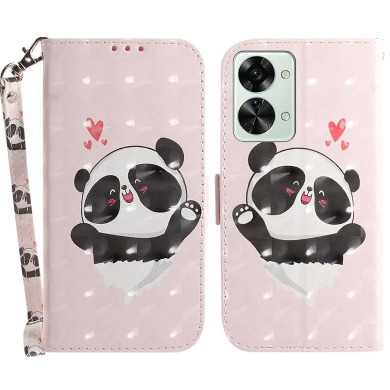 Capa Em Pele Para OnePlus Nord 2T 5G De Cordão Panda Love Com Cordão