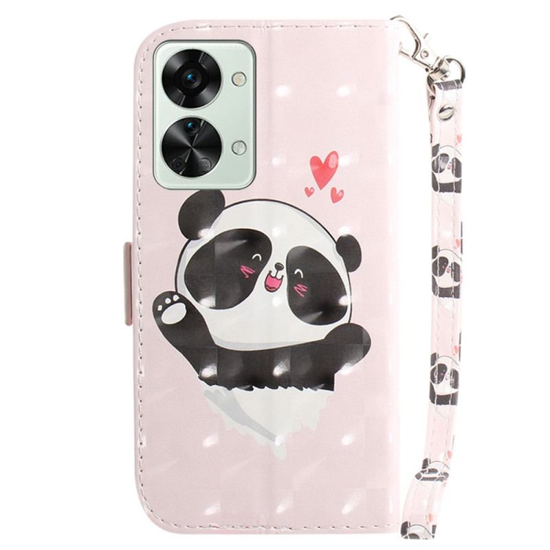 Capa Em Pele Para OnePlus Nord 2T 5G De Cordão Panda Love Com Cordão