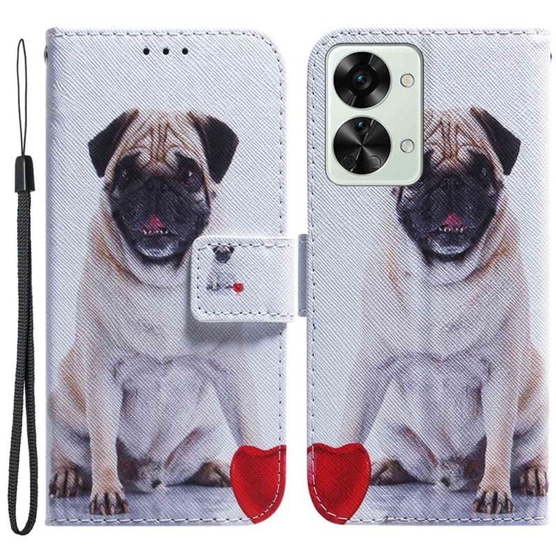 Capa Flip Para OnePlus Nord 2T 5G De Cordão Cão Pug Strappy