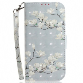 Capa Flip Para OnePlus Nord 2T 5G De Cordão Flores De Magnólia Strappy