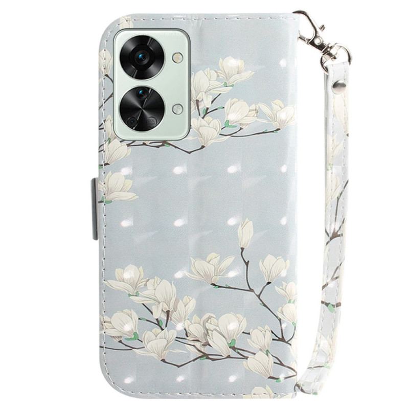 Capa Flip Para OnePlus Nord 2T 5G De Cordão Flores De Magnólia Strappy