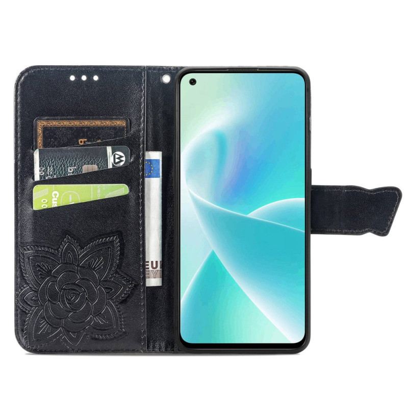 Capa Flip Para OnePlus Nord 2T 5G De Cordão Porta-cartões Com Cordão Borboleta