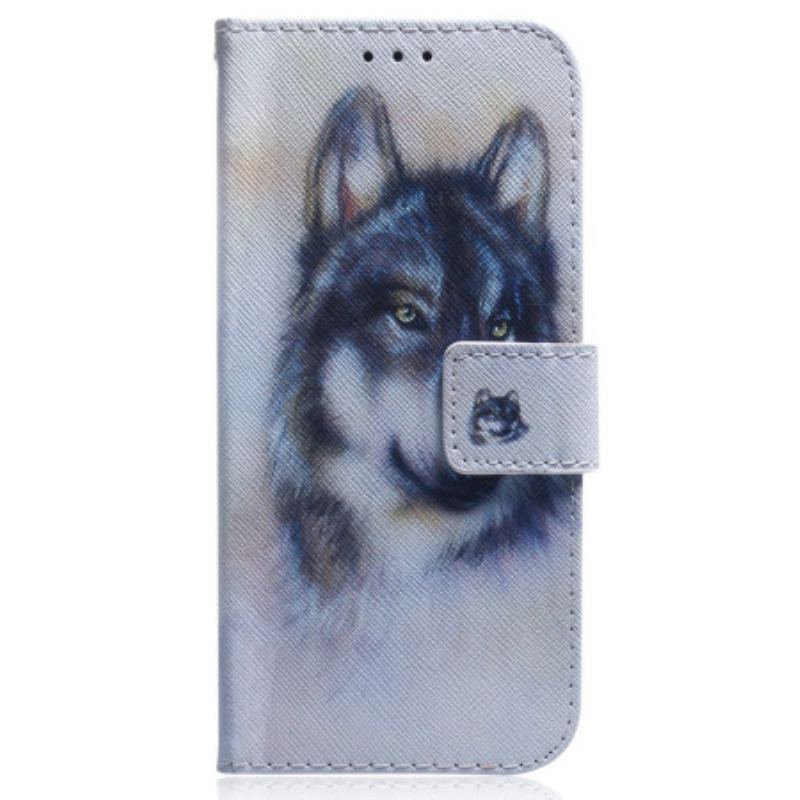 Capa Flip Para OnePlus Nord 2T 5G De Cordão Strappy Aquarela Lobo