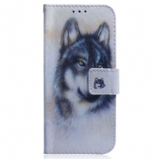 Capa Flip Para OnePlus Nord 2T 5G De Cordão Strappy Aquarela Lobo