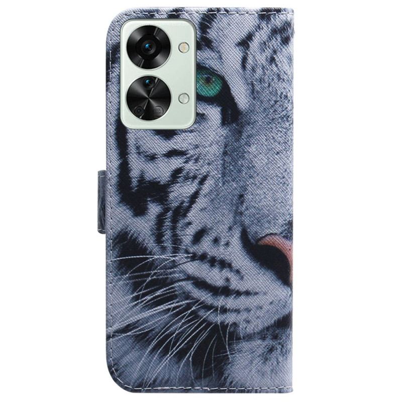 Capa Flip Para OnePlus Nord 2T 5G De Cordão Tira Tigre Branco