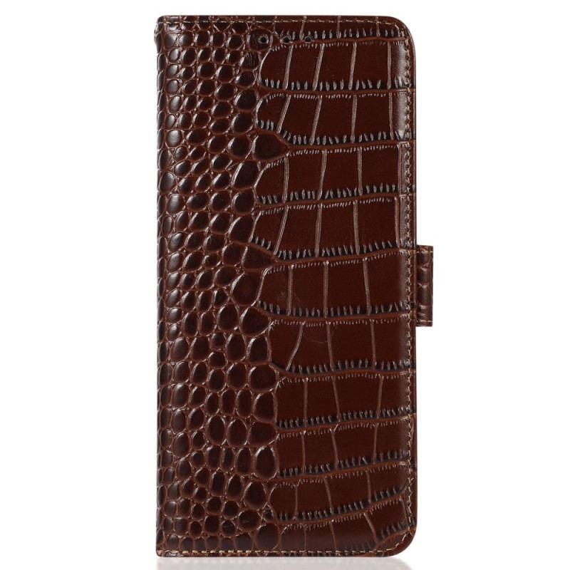 Capa Flip Para OnePlus Nord 2T 5G Couro Genuíno Estilo Crocodilo Rfid